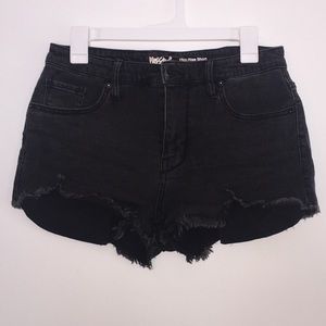 Black denim high rise shorts